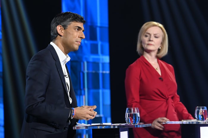 Rishi Sunak and Liz Truss taking part in Britain’s Next Prime Minister: The ITV Debate.