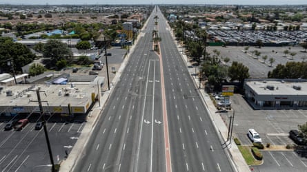 An empty four-lane highway.