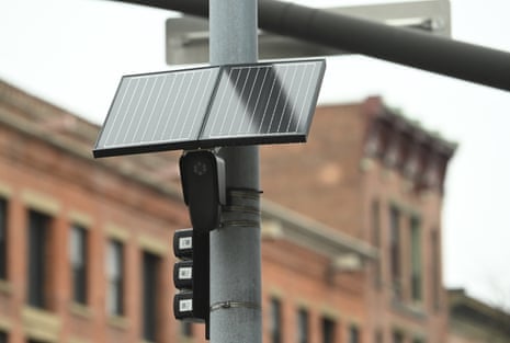 A surveillance camera on a city street