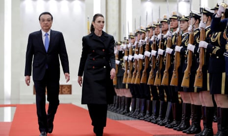 New Zealand prime minister Jacinda Ardern and China premier Li Keqiang at a welcome ceremony in Beijing in April 2019.
