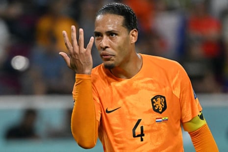 Netherlands' defender Virgil van Dijk gestures during their match with Ecuador.