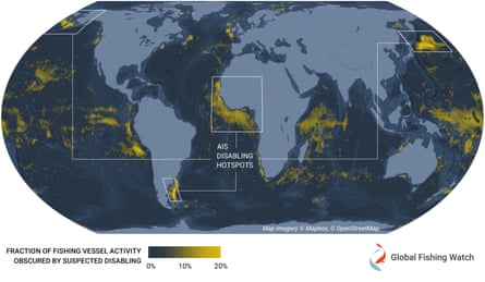 At least 6% of global fishing is ‘probably illegal’ because ships turn off tracking devices.  fishing