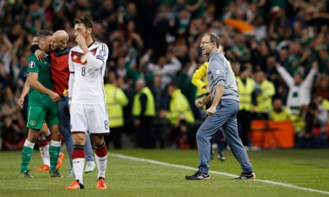 A great night for Martin O’Neill as he celebrates on the final whistle.