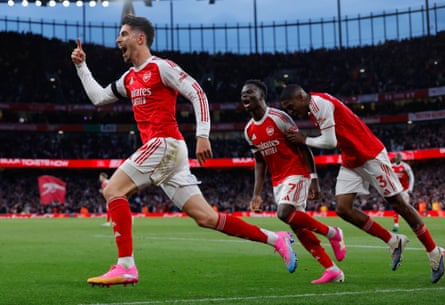 Kai Havertz runs away to celebrate after scoring against Burnley