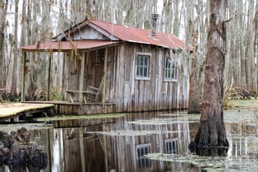Wooden house next to a swamp from the film Captain Marvel