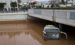 A submerged coach in Elefsina, western Athens