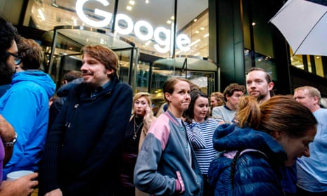 Staff protest outside Google’s UK headquarters in London last year as part of a global campaign on the company’s handling of sexual harassment claims.