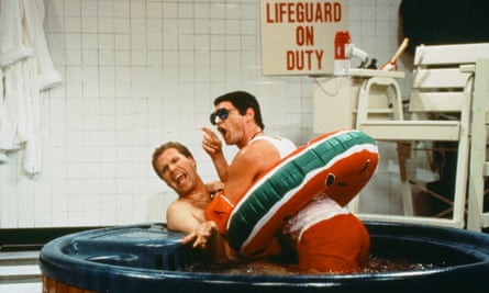 The shallow end: with Jim Carrey in a sketch for Saturday Night Live in 1996 called ‘Jacuzzi Lifeguard’.