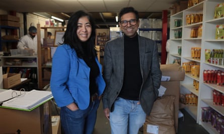 Vishaka and Neeraj Agarwal at their distribution warehouse in Reading, Berkshire.