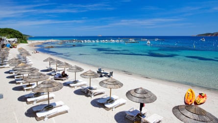 Beach loungers with shade on a French beach