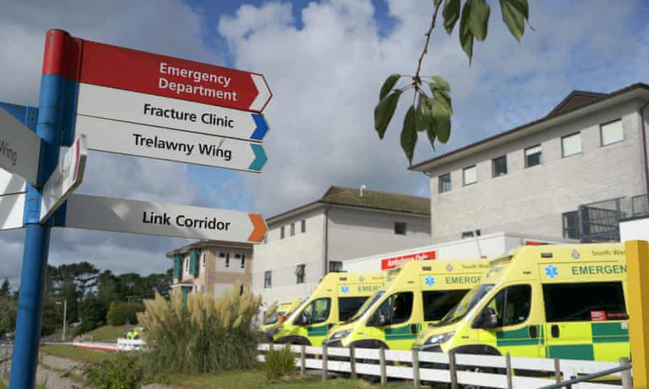 Ambulances outside the Royal Cornwall hospital in Truro