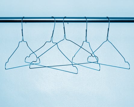 wire coat hangers on a clothes rail