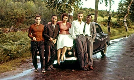 On the road to freedom: five of the students pose en route to France from Spain. Iko Carreira is second from right.