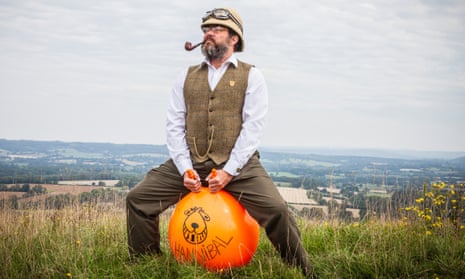 Steven Payne on a space hopper on the South Downs