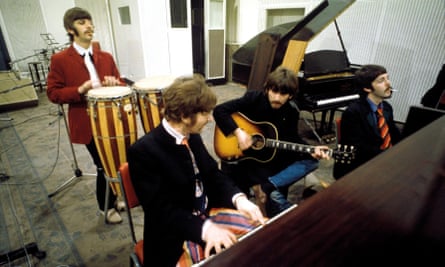 Ringo Starr, John Lennon, George Harrison and Paul McCartney in the studio.