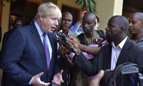Boris Johnson speaks to the media before meeting the Gambian president.