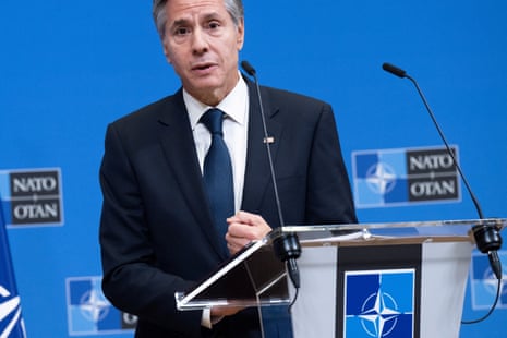 US secretary of state Antony Blinken attends a press conference after the Nato foreign ministers meeting in Brussels.