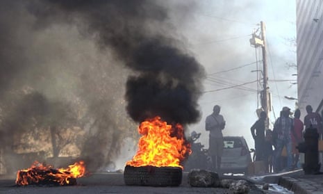 Tyres on fire near the National Penitentiary in Port-au-Prince, Haiti