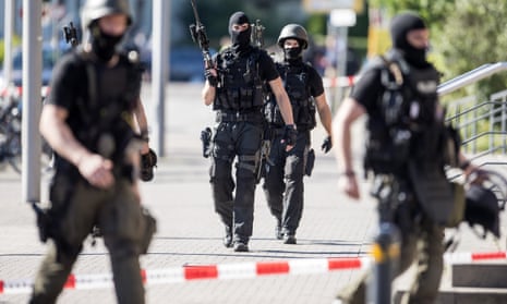 Armed police outside the cinema in Viernheim on referendum day.