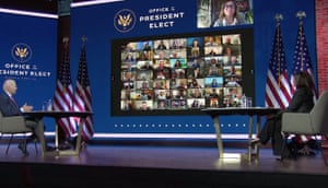 Joe Biden and Kamala Harris in virtual meeting with mayors.