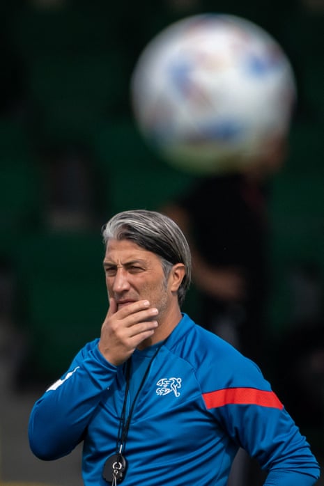 Switzerland’s coach Murat Yakin gestures during a training session.