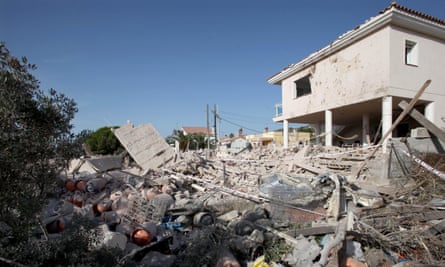 Debris surrounds a house in Alcanar after an explosion. The terror cell had been using the house as a bomb factory.