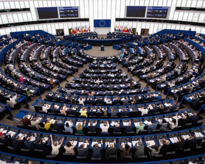Anger at ‘send them back’ chants by rightwing MEPs after EU migration law vote