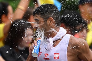 Maher Ben Hlima of Poland cools down during the men’s 20km race walk.