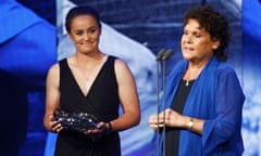 Ash Barty looks on as Evonne Goolagong Cawley is awarded the Spirit of Tennis award during the 2022 Newcombe medal ceremony in Melbourne.