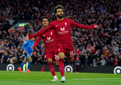 Mo Salah celebrates his goal.