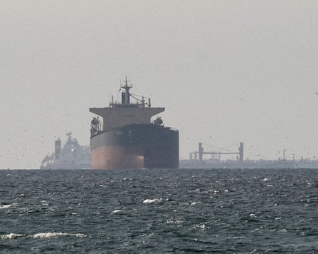 Cargo ships in the Gulf, near the Strait of Hormuz, as seen from northern Ras al-Khaimah, near the border with Oman’s Musandam governance.