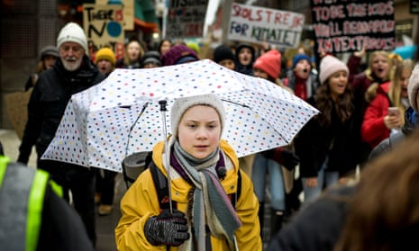 Swedish environmental activist Greta Thunberg participates in a demonstration in central Stockholm.