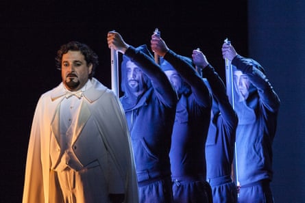 Matthias Goerne (Amfortas) in a 2020 staging of Parsifal at Théatre du Capitole, Toulouse, France.