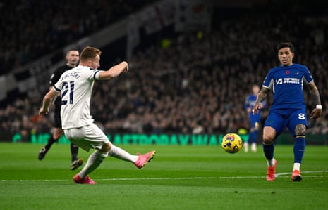 Tottenham Hotspur's Dejan Kulusevski scores their first goal.