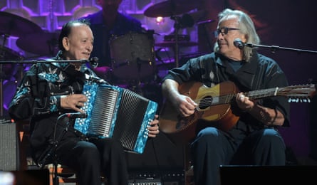 Jiménez with Ry Cooder at the 13th annual Americana Music Association awards show in Nashville, Tennessee, 2014. (Photo by Rick Diamond/Getty Images for Americana Music)