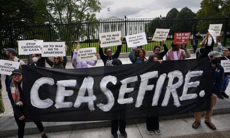 Protesters calling for a ceasefire in Gaza near the White House in Washington on 16 October 2023.