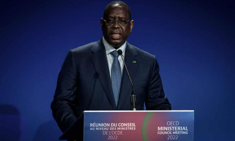 Senegal’s President Macky Sall speaks during a ministerial meeting at the Organisation for Economic Co-operation and Development (OECD) at the OECD headquarters in Paris on June 9, 2022.