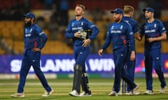 Dejected England players leave the pitch after another defeat in the World Cup in India.