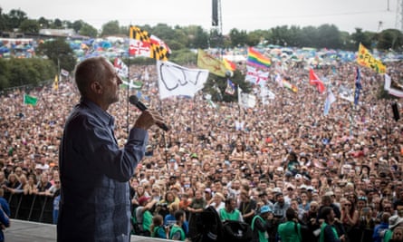 Jeremy Corbyn addresses the crowd at Glastonbury Festival.