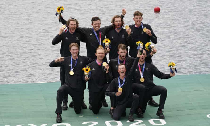 New Zealand rowers claim two more golds in historic Olympic regatta wins | Tokyo Olympic Games 2020 1 New Zealand celebrate winning the gold medal in the men’s rowing eight final.