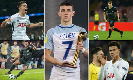 With players like Harry Winks, Dele Alli, John Stones, Raheem Sterling and 17-year-old Phil Foden (centre), Tottenham and Manchester City are leading an English revival of technical, dynamic football.