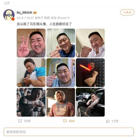 A growing trend has seen Chinese social media users changing their avatars to photos of Korean-American action star, Ma Dong-seok.