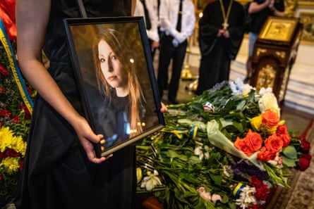 A memorial service for Ukrainian writer and human rights activist Victoria Amelina, who died aged 37 after being injured in a Russian missile strike at a restaurant in Kramatorsk.