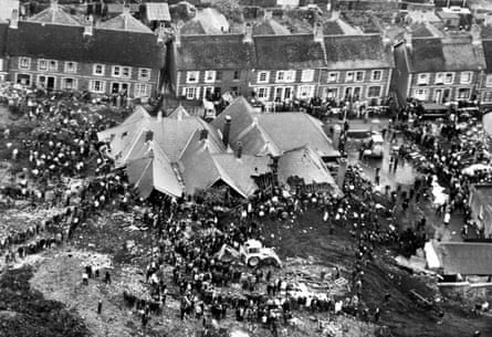 The scene at Aberfan, Mid Glamorgan, as rescuers searched for survivors at Pantglas Junior School.