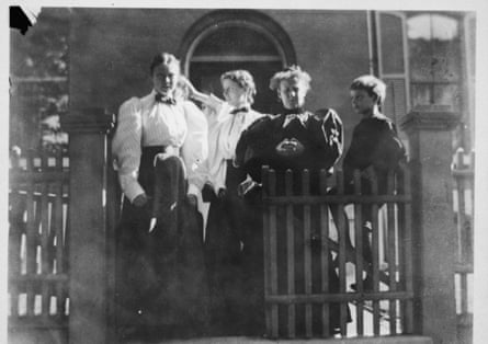TS Eliot, aged seven, with, from left, his cousin Henrietta, his sisters Marian (obscured) and Margaret, and his mother at the family home at 2635 Locust Street, St Louis, the morning after the 1896 cyclone.