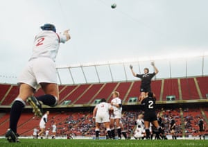 Amy Garnett of England throws in the line out ball during the World Cup final match against New Zealand.