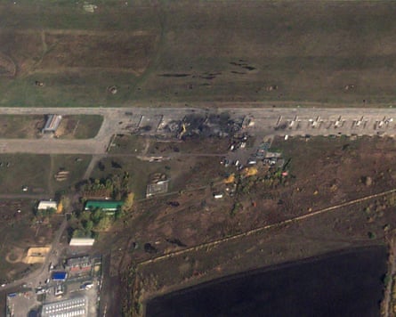 Aerial view of damage to the airfield
