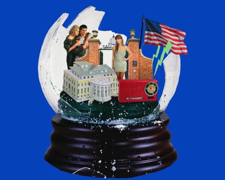 Taylor Swift, Kelly McGillis and Tom Cruise, a US flag, a radio, and nan achromatic location successful a surgery snowfall globe