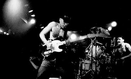 Morello and drummer Brad Wilk performing at a Rage Against the Machine concert in 1992 in Los Angeles.