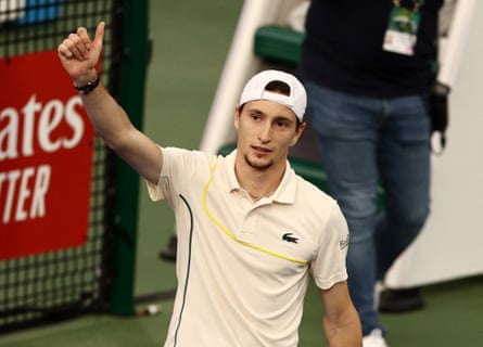 France's Ugo Humbert reacts after winning.
